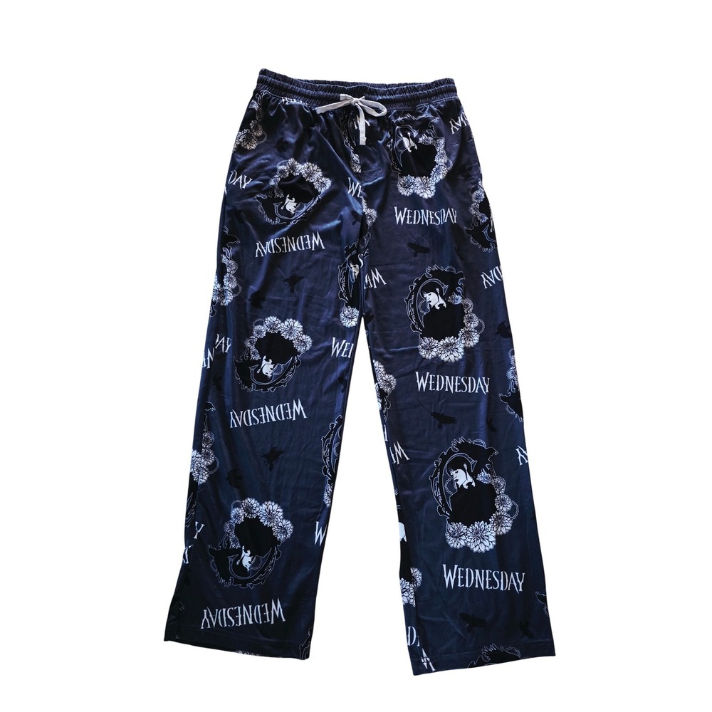 Mad Engine S Wednesday Addams Pajama Pants Black Goth Lounge Bottoms Unisex NEW - Picture 4 of 11